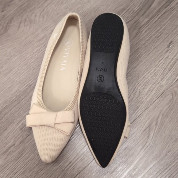 VIVAIA Pointed-Toe Bow Flats-Cream Ivory Women's 7 - Picture 2 of 7